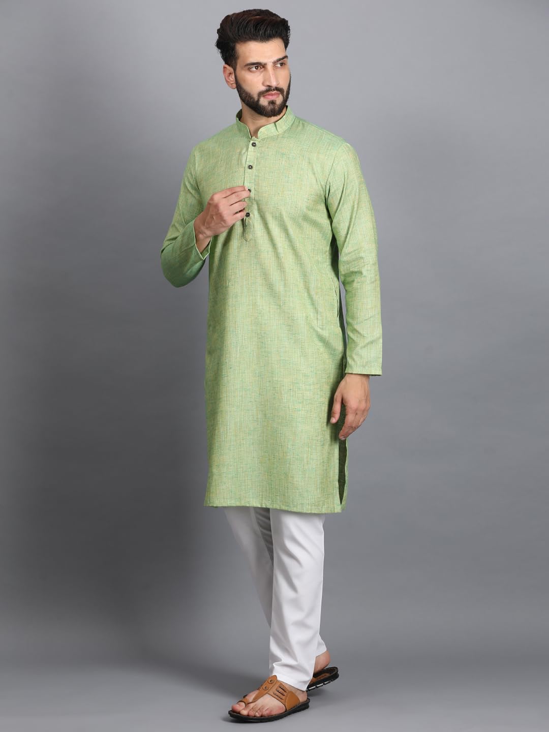 Ethluxis Men's Cotton Kurta with Pyjama Set (44, Pistachio Green)