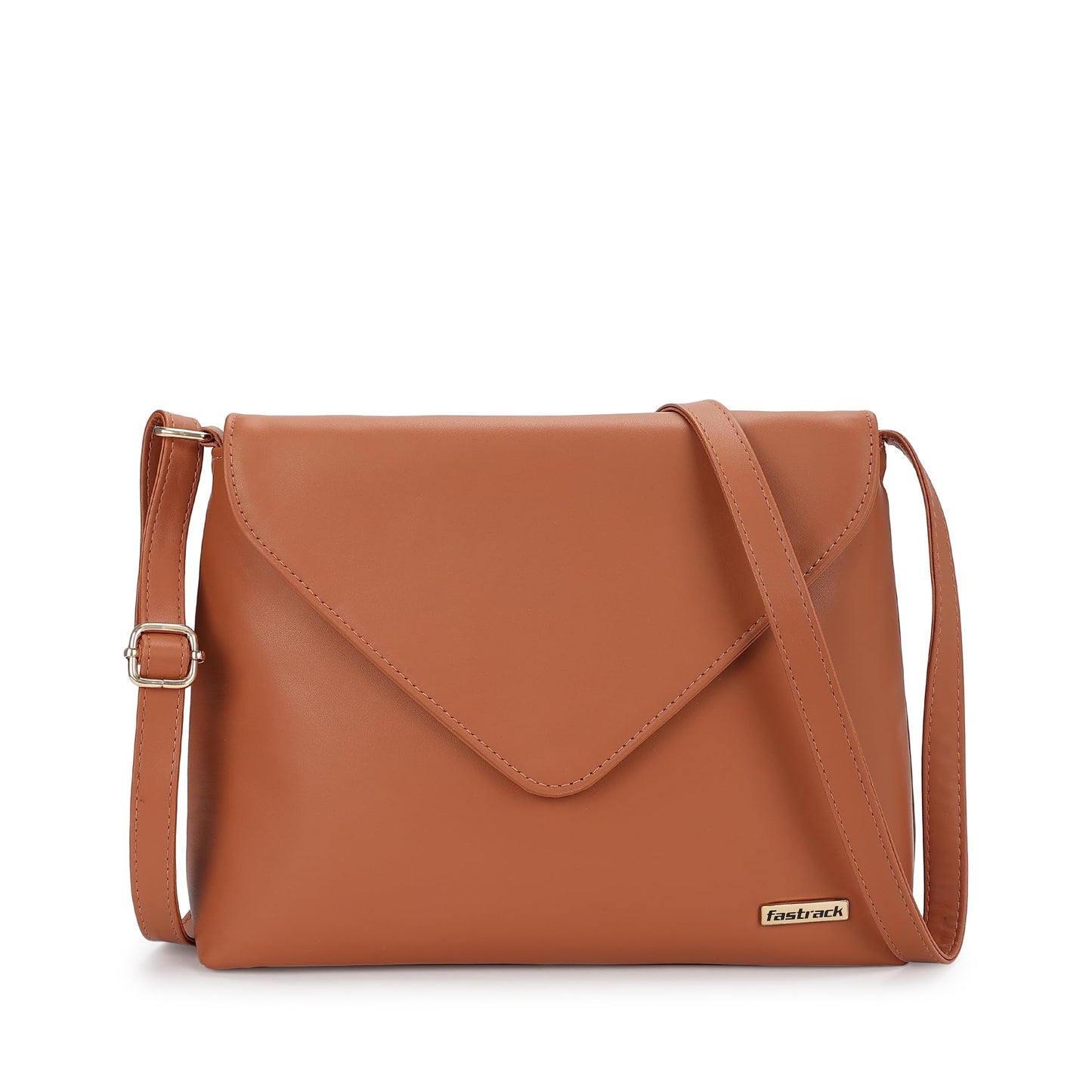 Fastrack Women's Flap Closure Sling Bag | Magnetic Button Lock, Adjustable Sling, Inner Zip and Slip Pockets | Stylish Everyday Bag | Sling Bag for Casual Carry, Tan