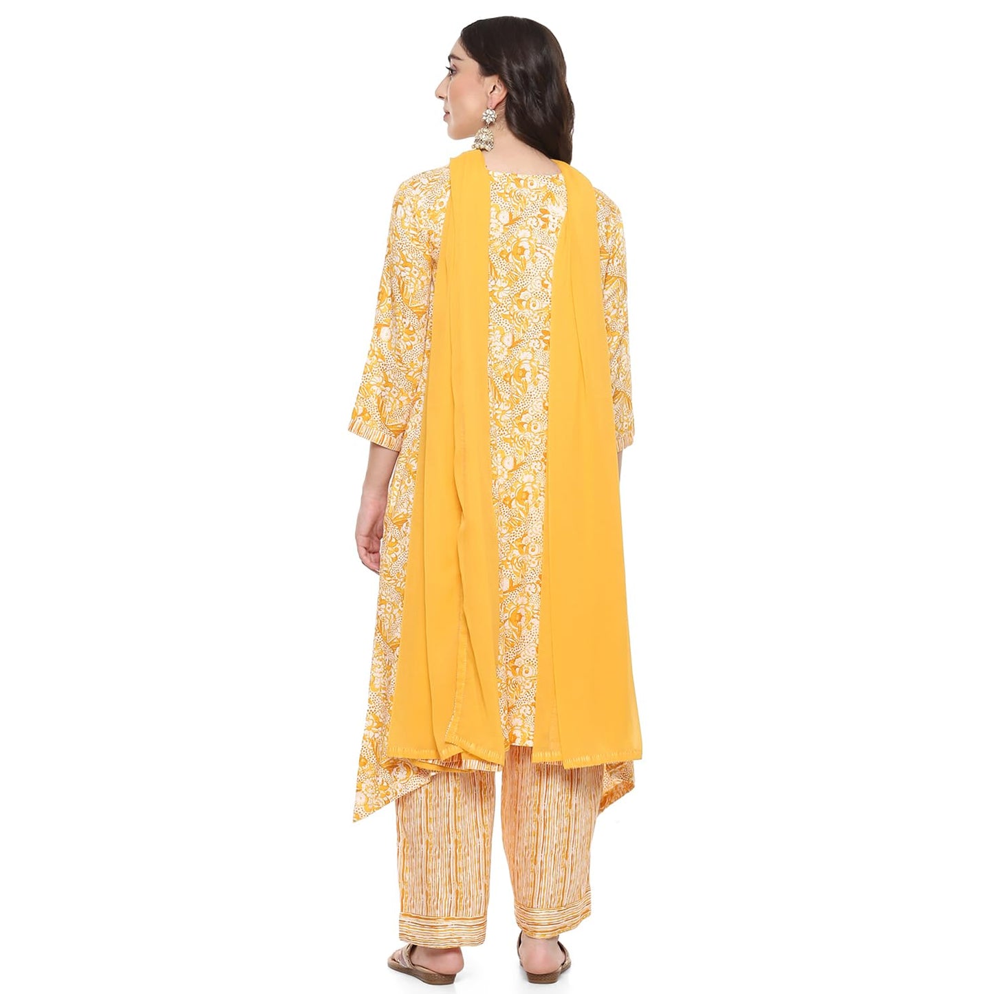 BIBA Women PRINTED STRAIGHT KURTA SALWAR KURTA DUPATTA(SKD9677_YELLOW_38)