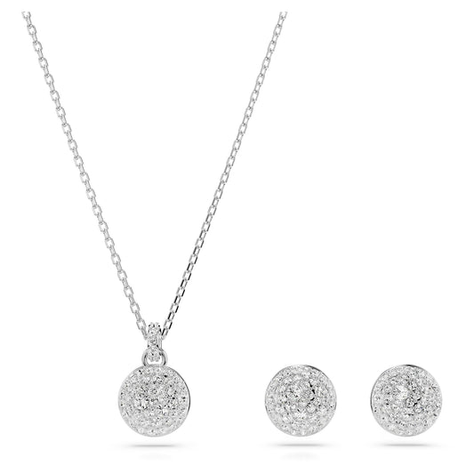 Swarovski Women Meteora Pendant And Earrings Set, White, Rhodium Plated