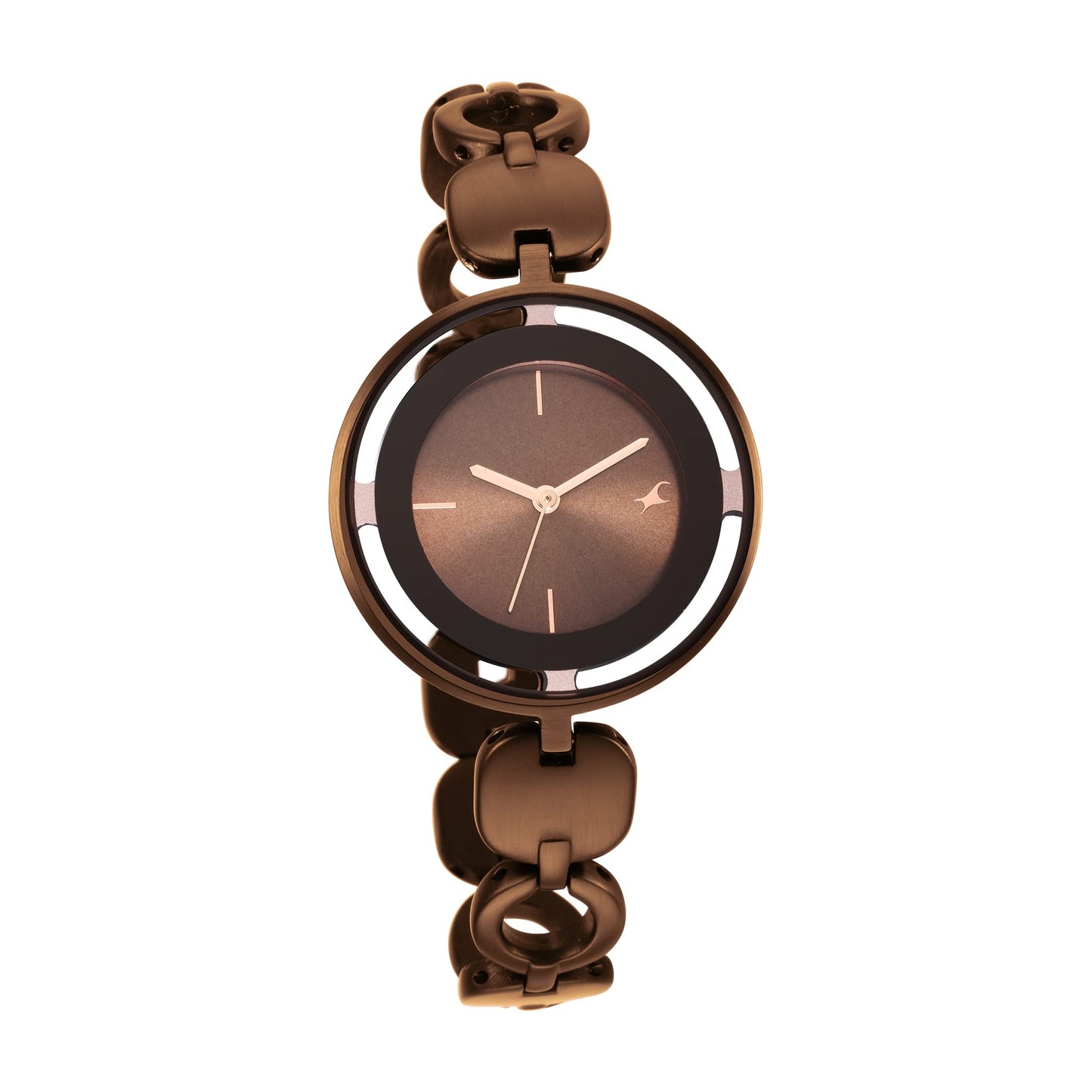 Fastrack Glitch Quartz Analog Brown Dial Metal Strap Watch for Girls-NS6237QM01/NT6237QM01