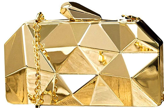 Toobacraft Women Handicraft Beautiful Metallic Acrylic Box Clutch Bag Purse For Bridal, Casual, Party, Wedding (Both Sides Exactly Same) (Gold).