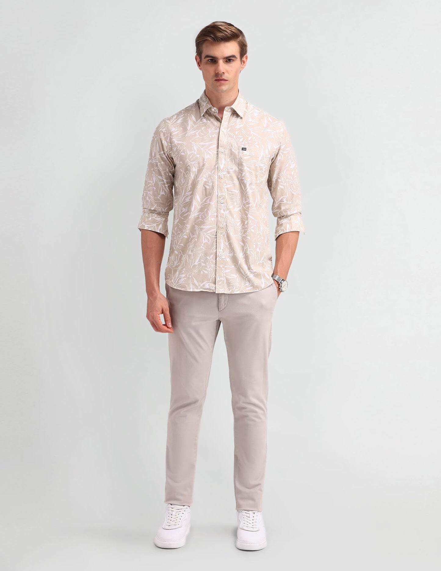 Arrow Men's Printed Full Sleeve Slim Fit Point Collar Cotton Casual Shirt