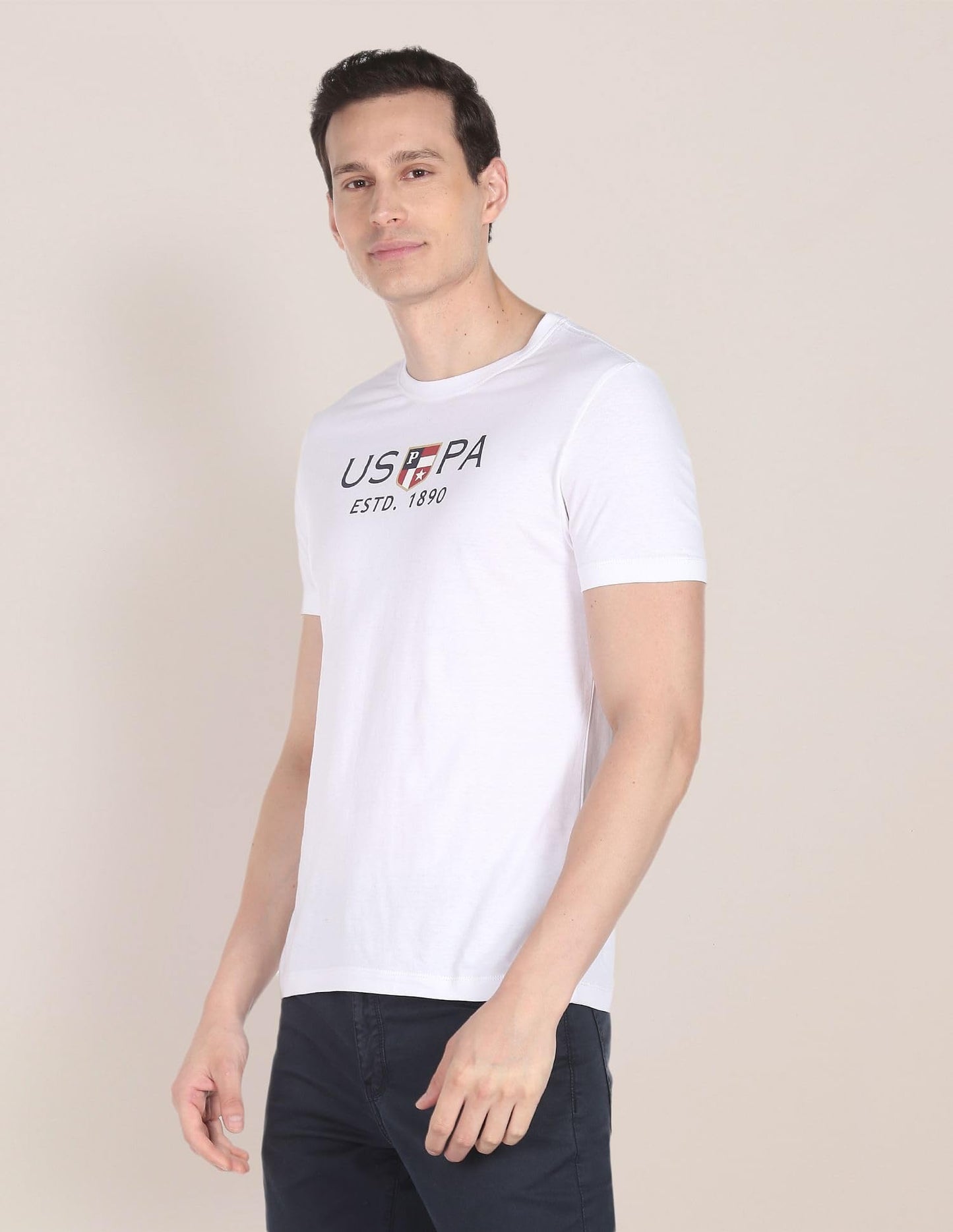 U.S. POLO ASSN. Men's Crew Neck Brand Print Cotton T-Shirt (USTSHS1374_White_L)