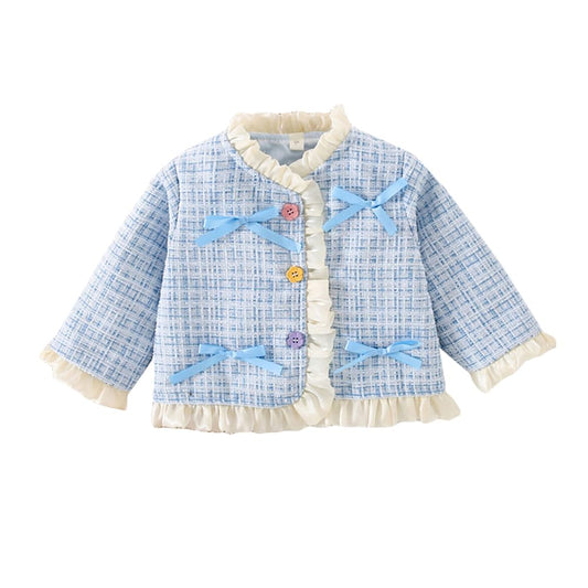 Hopscotch Girls Polyester Waist Length Jackets in Blue Color For Ages 2-3 Years