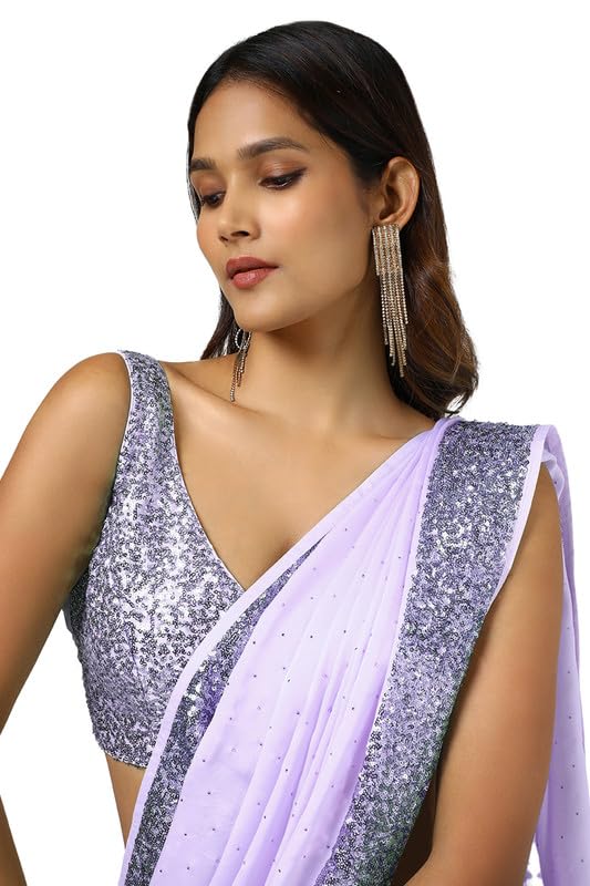 Soch Womens Lavender Satin Saree With Stones And Sequins