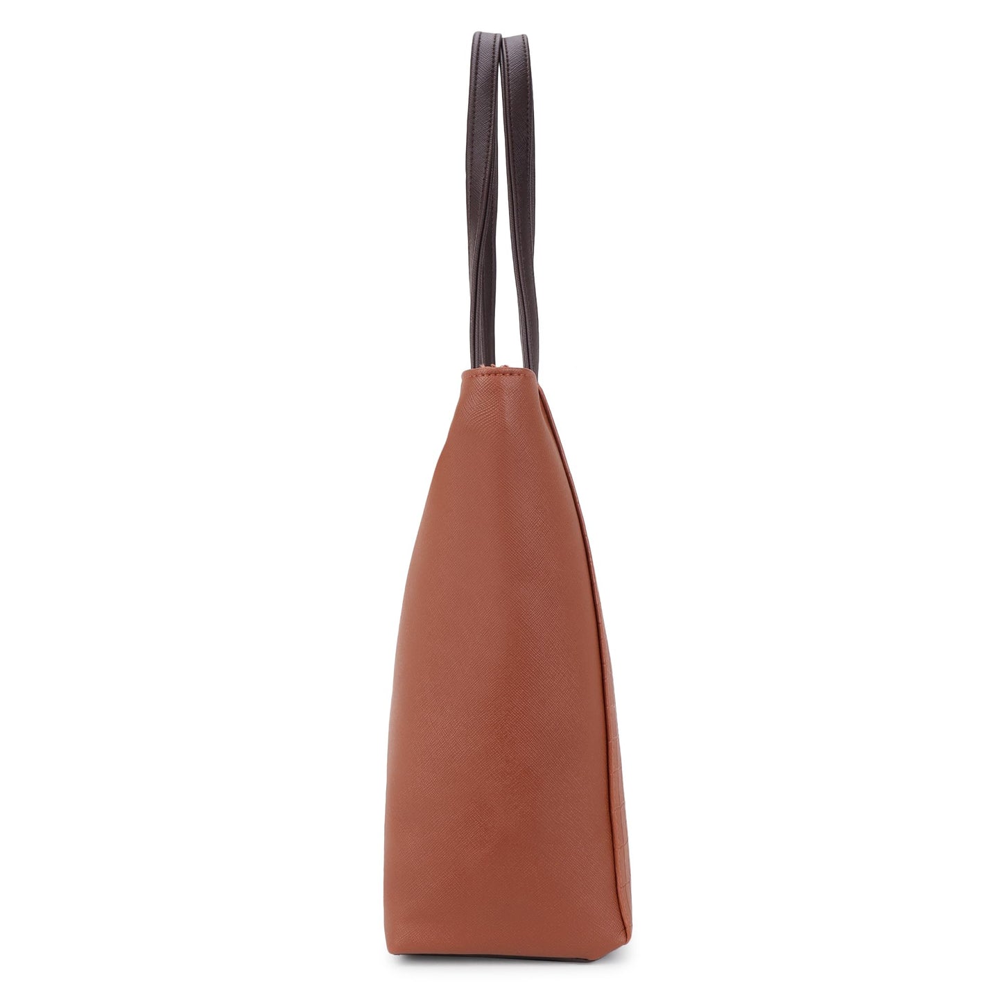 Pramadda Pure Luxury Stylish Faux Leather Tote Bag For Women | Shoulder Handbag For College Office Daily Use | Solid Checks Dual Tone | Gift Item For Women. (Tan)