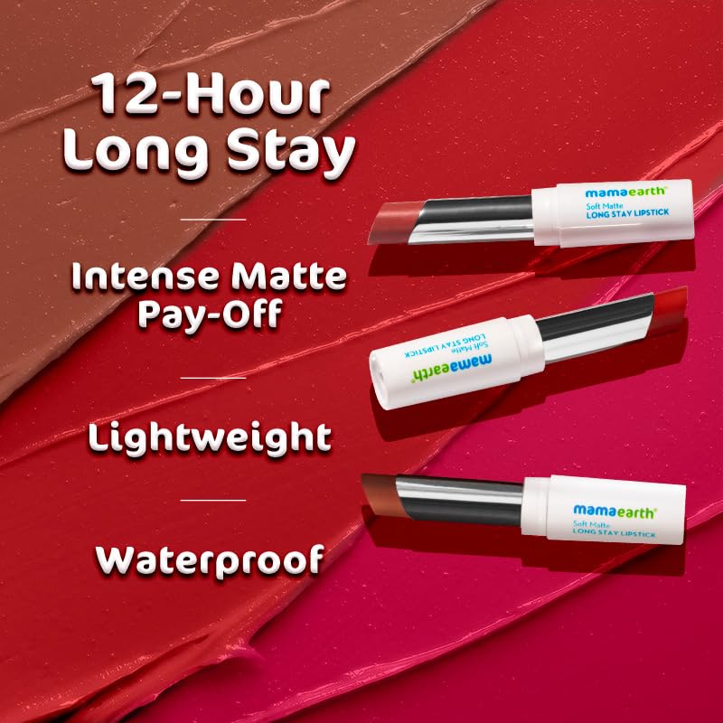 Mamaearth Soft Matte Long Stay Lipsticks with Jojoba Oil & Vitamin E for 12 Hour Long Stay - 01 Mocha Brown - 3.5 g