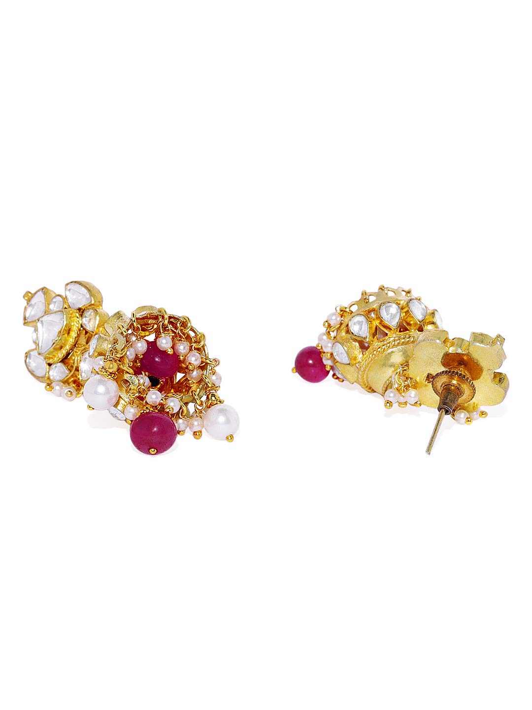 ACCESSHER Gold Plated Traditional Kundan Embellished with Reed Beads Studded Choker Necklace Set with Stud Earrings and Adjustable Dori for Women and Girls
