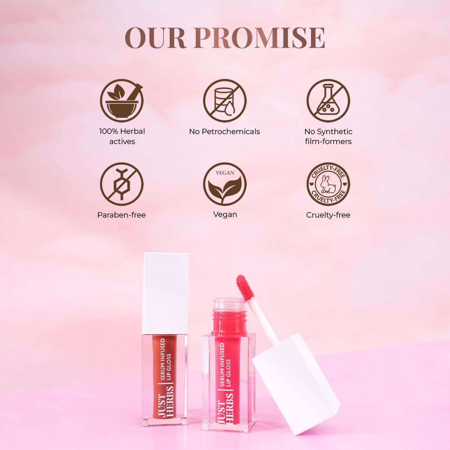 Just Herbs Serum Infused Lip Gloss for Women, Lighweight Non-Sticky High Glossy Moisturizing and Hydrating Lip Gloss 3 ml (Peachy Glow)