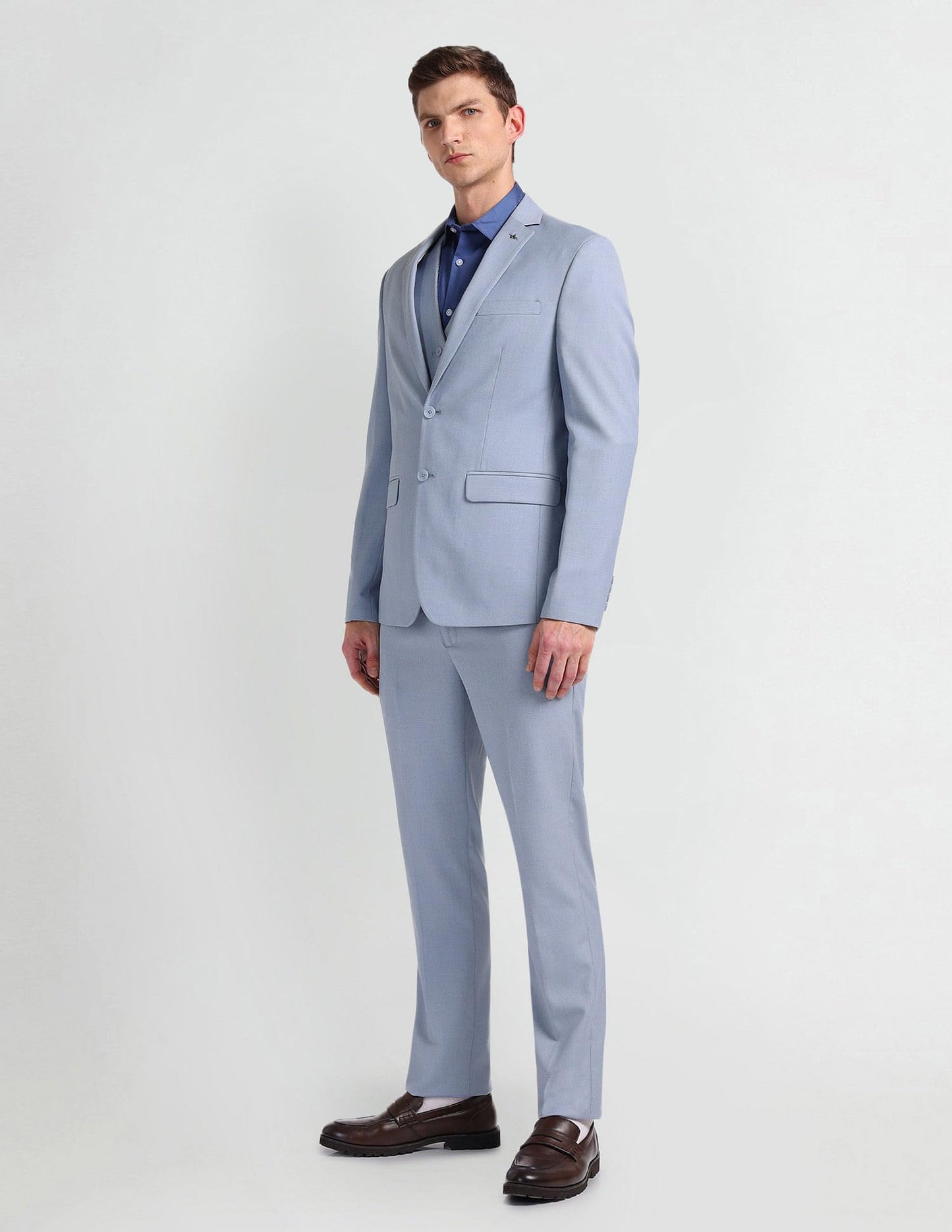 Arrow Men's Polyester Single Breasted Business Suit Pants Set (ARAHSU5500_Blue