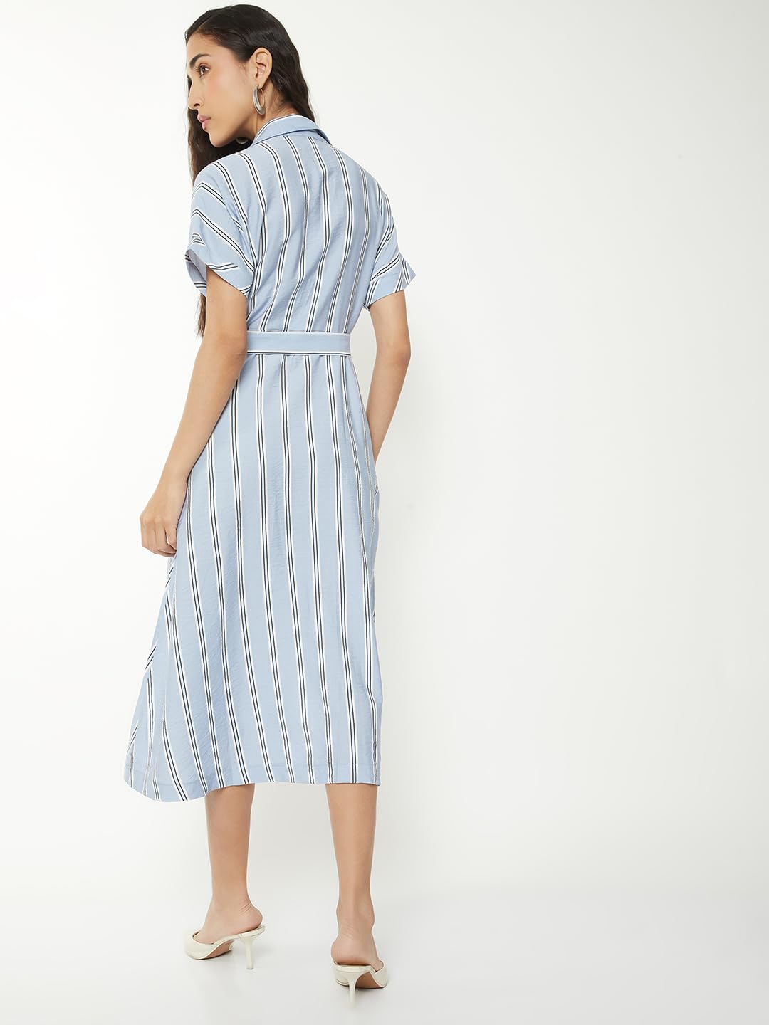 Max Women Striped Shirt Dress (Blue_XL)