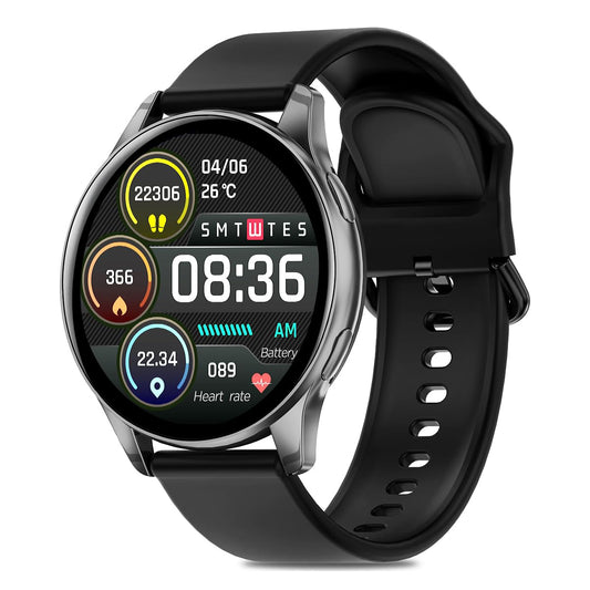 pTron Newly Launched Reflect Flash 1.32 inch Round Smartwatch, Bluetooth Calling, Full Touch Display, 600 NITS, Metal Frame, 100+ Watch Faces, HR, SpO2, Voice Assist & 5 Days Battery Life (Black)