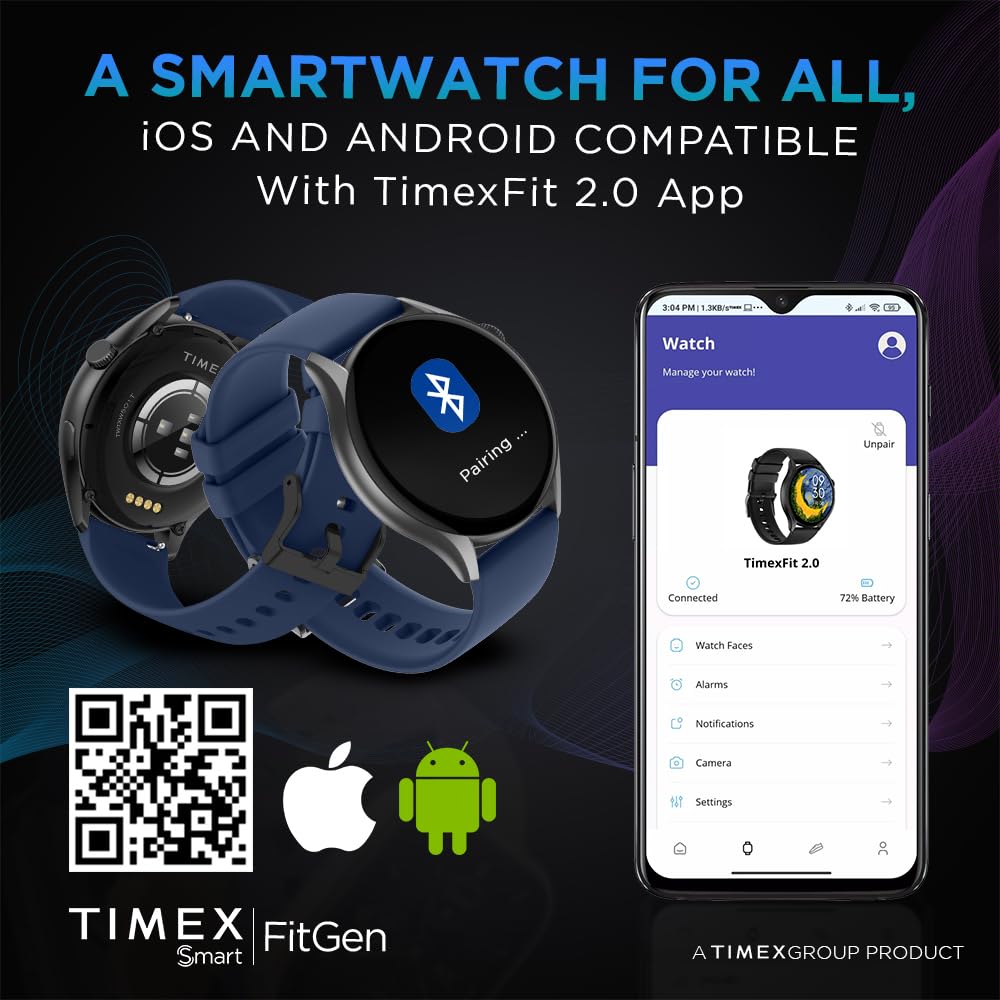 Timex FitGen 1.43" Round AMOLED Smartwatch with 466x466 Pixel Resolution|Single Sync Bluetooth Calling|Rotating Crown| Metallic Body|AI Voice Assist|100+ Sports Modes|Upto 7 Days Battery(Normal Usage)