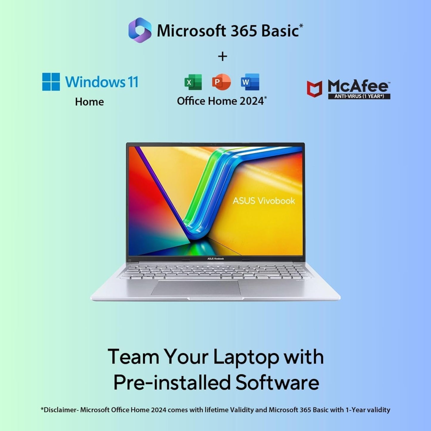 ASUS Vivobook 16,Smartchoice, 13th Gen, Intel Core i5-13420H,16GB RAM,512GB SSD,FHD, OLED,Win 11,M365 Basic (1Y),Backlit Keyboard,Office 2024,Silver,1.88 kg,X1605VA-SH1952WS, Thin & Light Laptop