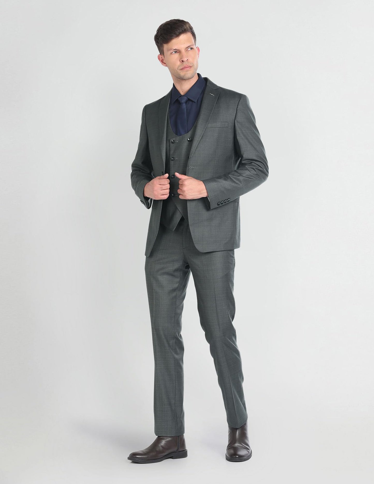 Arrow Men's Polyester Single Breasted Business Suit Pants Set (ARAGSU5516_Green