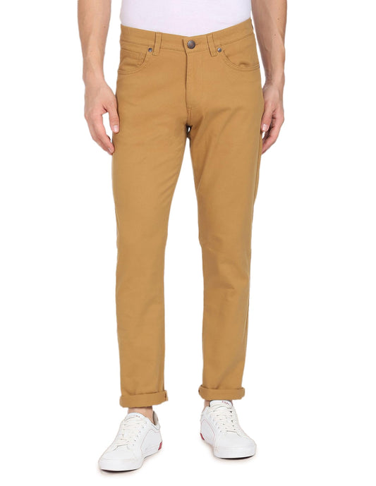 U.S. POLO ASSN. Men's Solid Brandon Regular Fit Mid Rise Casual Trousers (USTROO0269_Khaki_32)