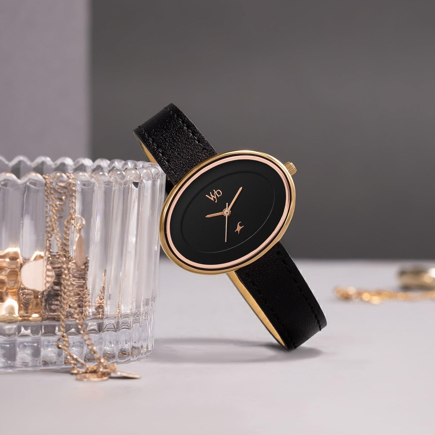 Fastrack Vyb Mirage Quartz Analog Black Dial Black Split Leather Strap Watch for Women - FV60103WL01W