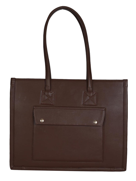 MINI WESST Brown Casual PU Solid Tote Bag (Brown)