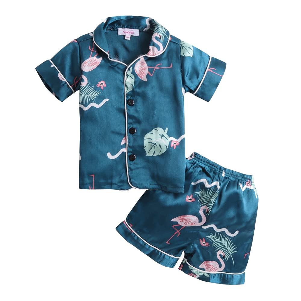 Hopscotch Girls Animal Print Top Shorts Set In Green Color for Ages 3-4 Years