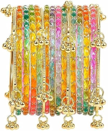 MS DESIGNS & BEAUTY Kashmiri Ghungroo Glass Bangle Set for Women, 16