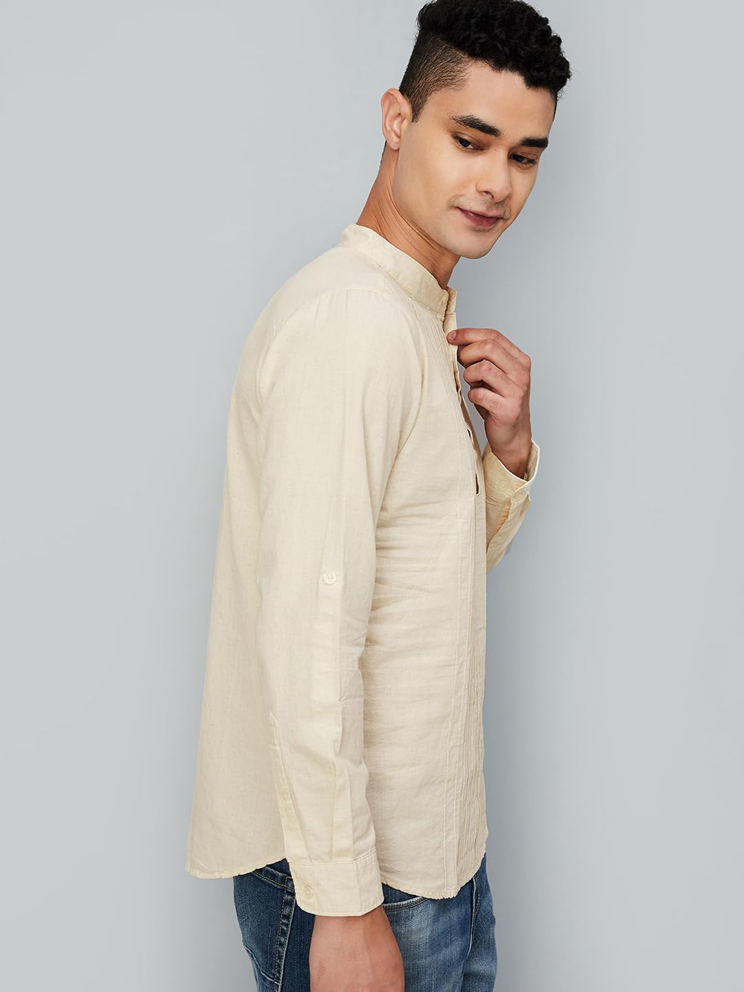 Max Men's Full Sleeves Mandarin Collar Solid Slim Fit Cotton Kurta