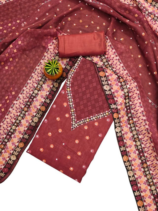 VARNI FABRICS Organza Dress Material for Women Dotted Pattern Unstitched Woman Salwar Suit Dress Material With Organza Dupatta White