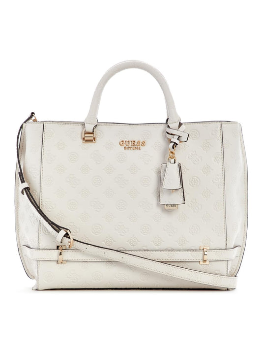 GUESS Off White Logo Textured Zarela Girlfriend Tote Bag