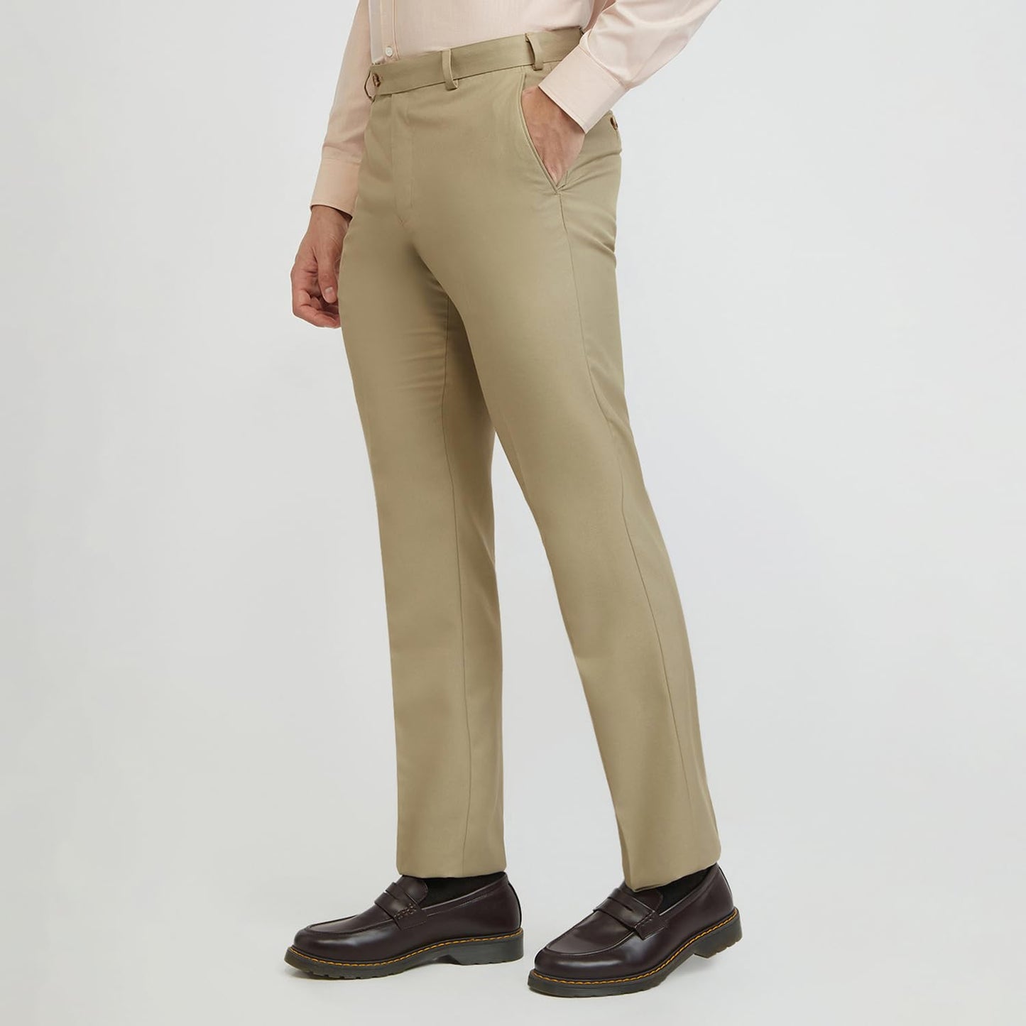 Park Avenue Men's Smart Fit Casual Trousers, Poly-Viscose Blend Structure Pattern, Flat Front, Modern City Casuals | Medium Fawn