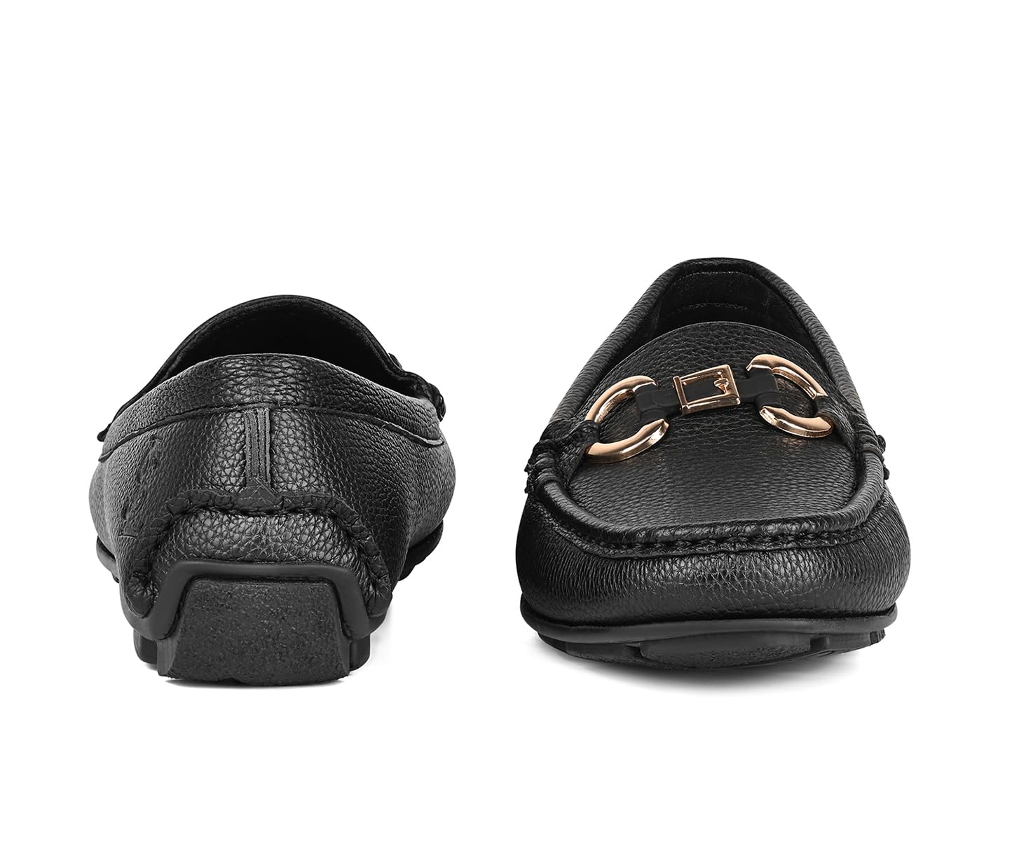 LOUIS STITCH Women’s Black Premium Slip-On Loafers with Buckle | Elegant Solid Slip-On Comfort Shoes for Casual and Formal Wear | Slip-On Loafer Shoes for Women | LSLD-BLR-DBJB | UK-5