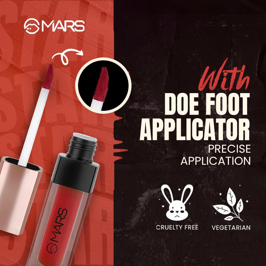 MARS Popstar Non-Drying Liquid Mousse Lipstick for Women with Matte Finish | Lightweight and Non-Sticky Formula | Up to 12 Hour Long Lasting | Transferproof & Waterproof (6.0ml) (03-Chorus Girl)