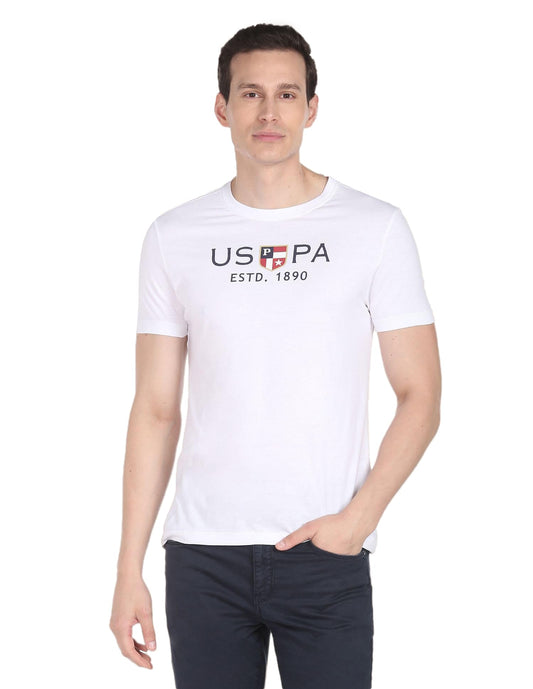 U.S. POLO ASSN. Men's Crew Neck Brand Print Cotton T-Shirt (USTSHS1374_White_L)