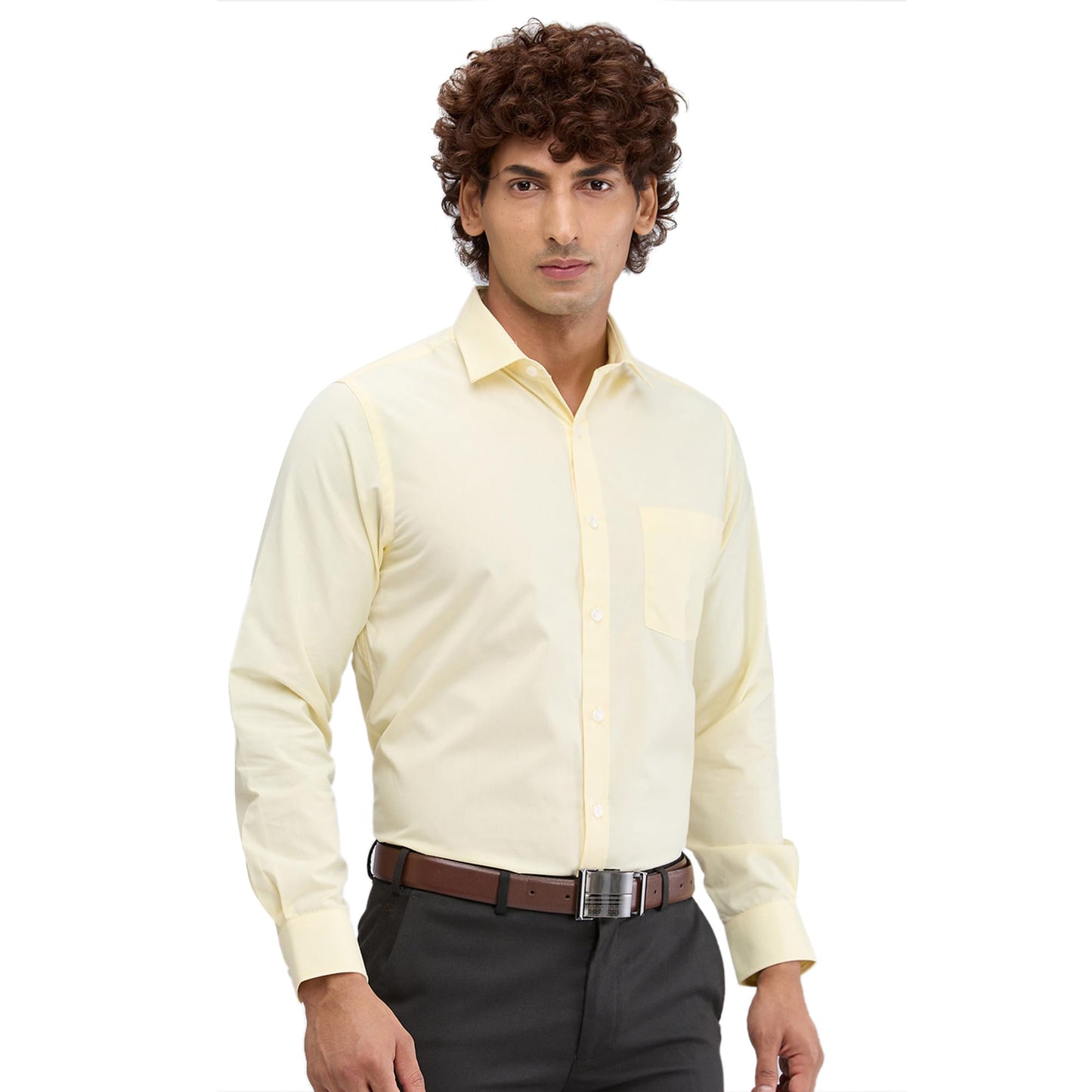 Park Avenue Men's Regular Fit Plain Poly Cotton Blend Semi Cutaway Collar Full Sleeve Formal Shirt (Size: 46)-PMSK11917-Y3 Medium Yellow