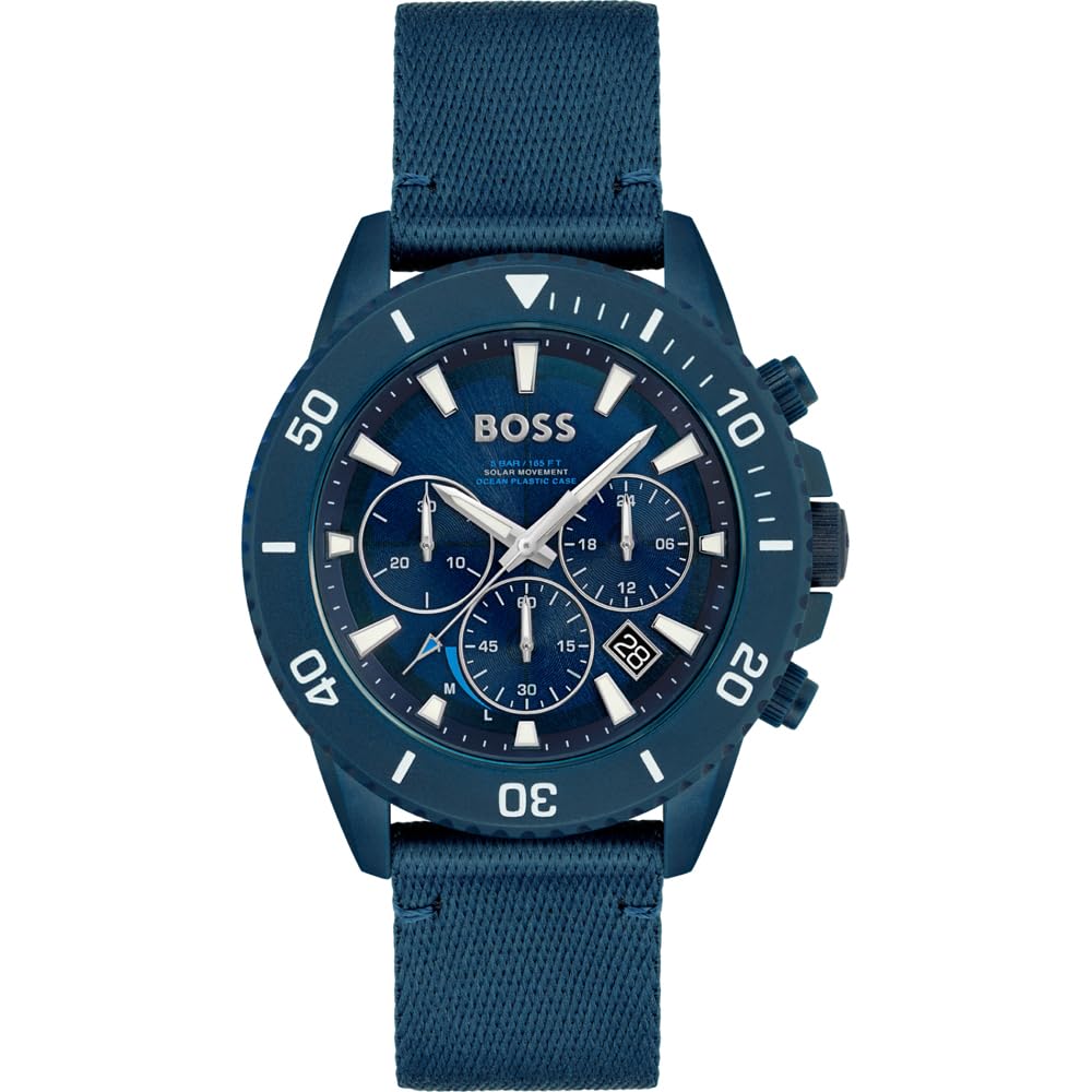 BOSS Admiral Solar Qtz - Chrono Blue Round Dial Men's Watch|Blue Nylon Material|Blue Color Band - 1513919