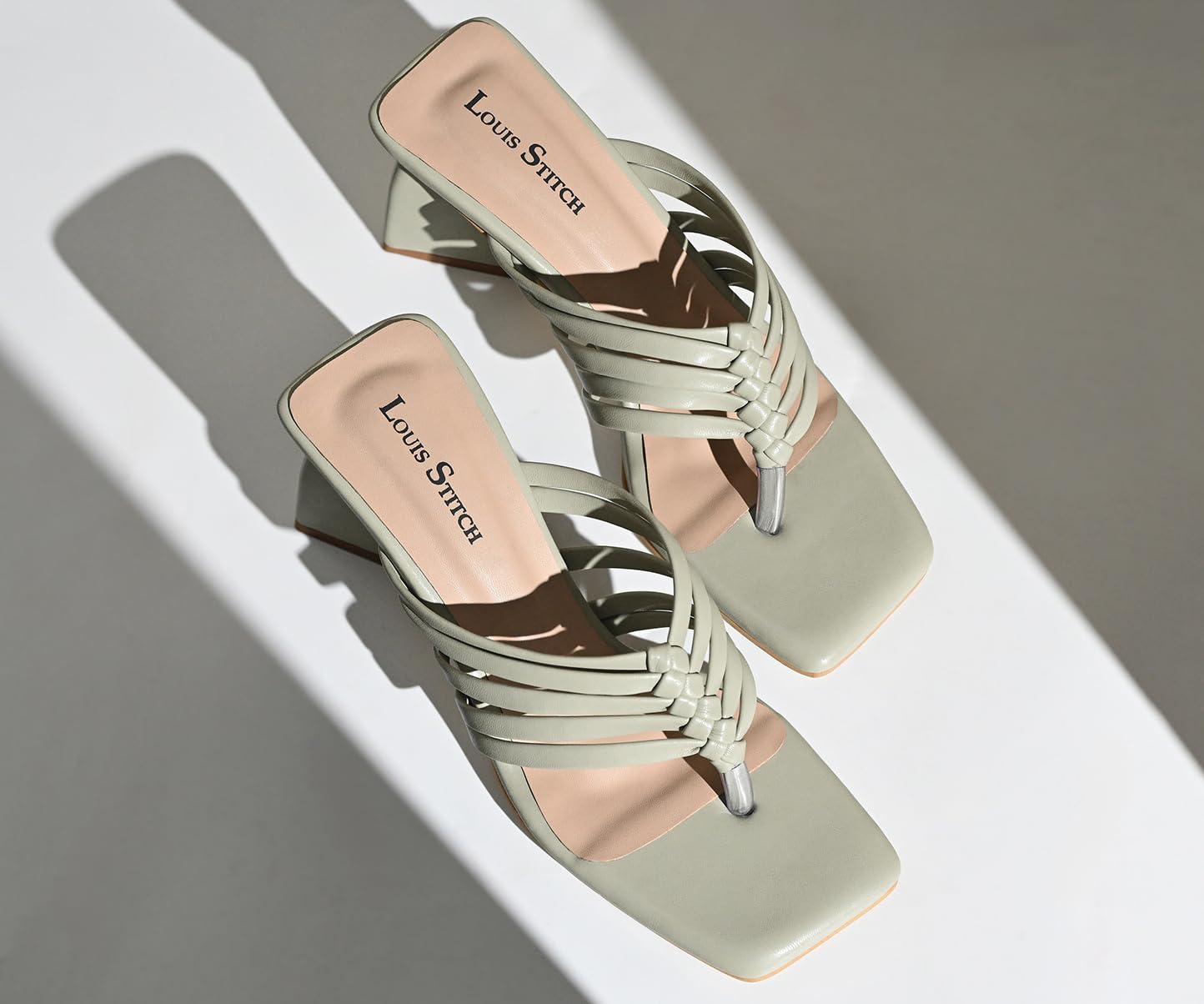 LOUIS STITCH Women's Fashion Green Slip-On Block Heel Sandals | Weaved T-Strap Stylish Heel Sandal for Ladies | LSOF-LDBH-WESTGR