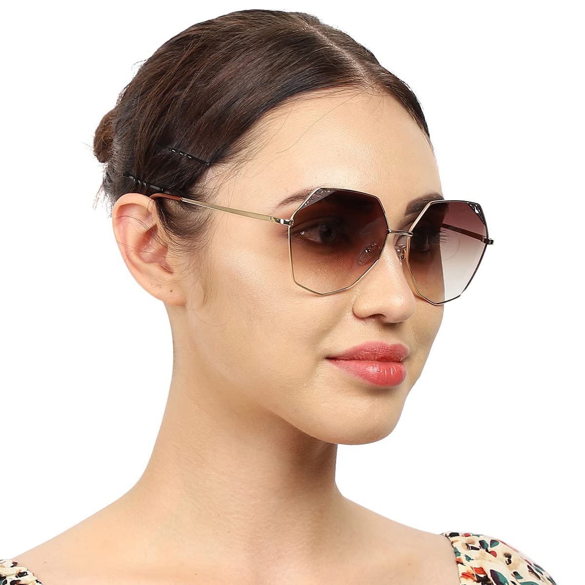 Carlton London Adults-Women Brown One Size Casual Winter Wear Metal Frame UV Protected Lens Square Sunglasses (Medium)