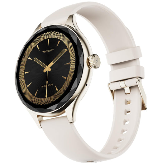 Fire-Boltt Phoenix Aura Women Smart Watch with 1.26” Diamond-Cut HD Display, Rotating Crown, Wireless Charging, Bluetooth Calling, Voice Assistant, 120+ Sports Modes - Ivory White