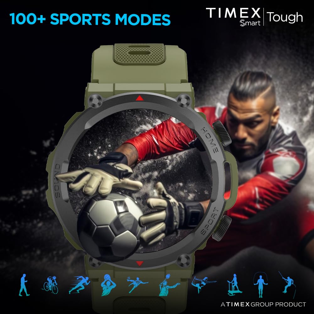 TIMEX Unisex-Adult Tough 1.43Round Amoled Rugged Smartwatch With 466X466 Pixel Resolution| Bluetooth Calling| Metallic Body|Always On Display|Ai Voice Assist|100+ Sports Modes|100+ Watchfaces