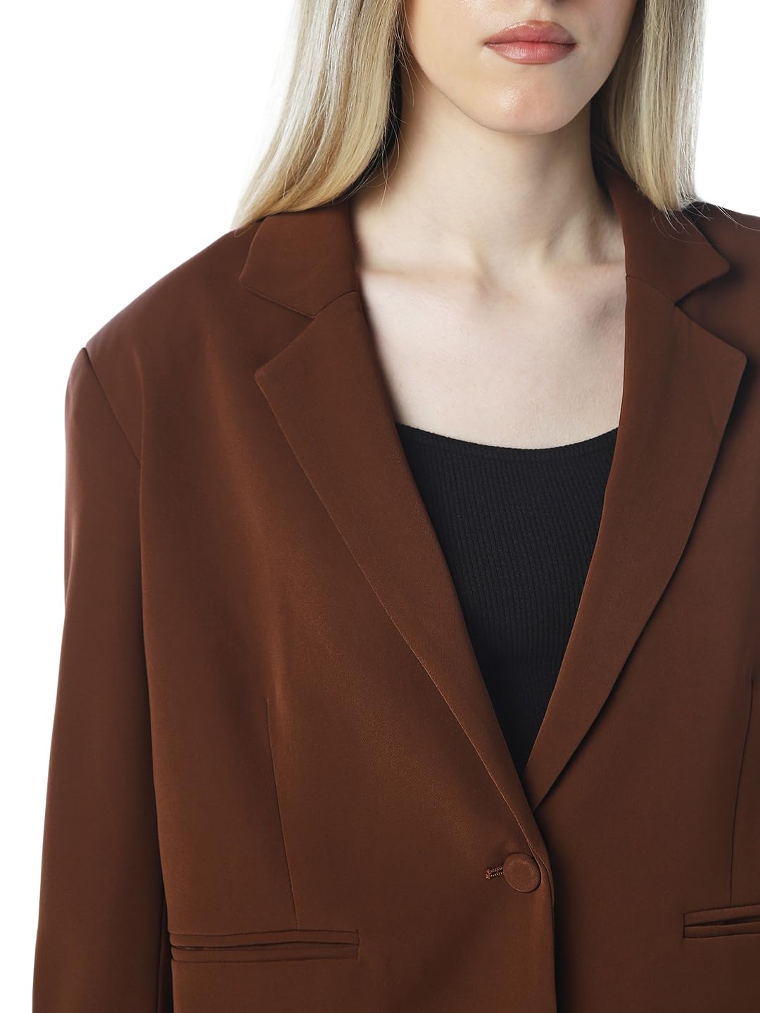ONLY Women's Solid Regular Fit Brown Blazer