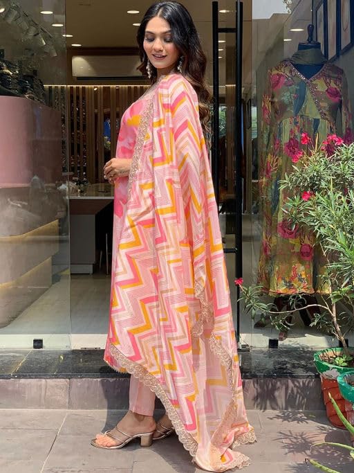 SHIENZY Women's Casual Cotton Blend Floral Printed V Neck Straight Traditional Suit Salwar with Dupatta || Matching Kurta Pant Sets || Festive Ethnicwear (1501SHZ_PNK_XL) Red