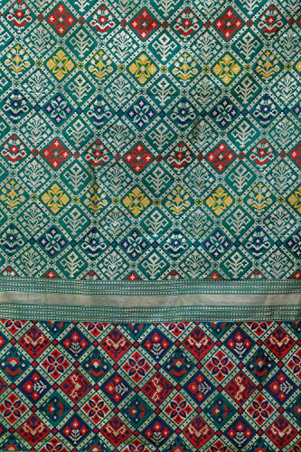Exotic India Brocade Dupatta from Gujarat with Brocade Weave - Color Juniper GreenColor Free Size