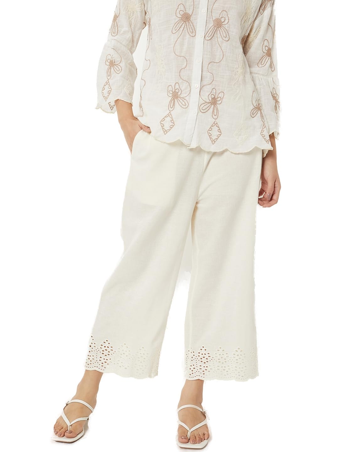 Max Women Sciffili Hem Palazzos (Off White_M)