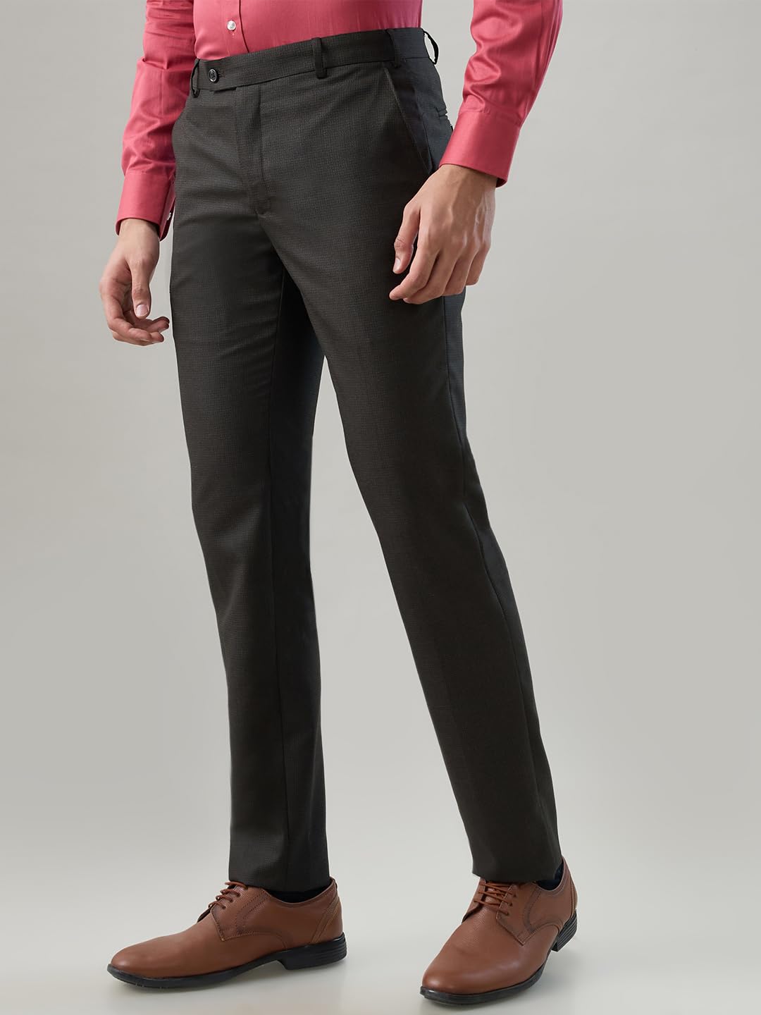 Raymond Men Slim Fit Structure Pattern Polyester Blend Flat Front Formal Trouser Brown