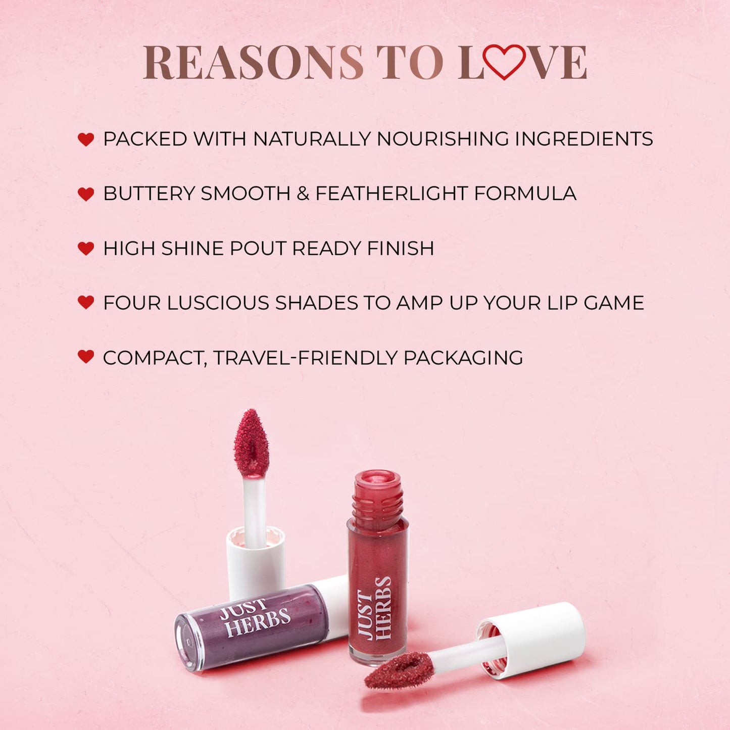 Just Herbs 4 IN 1 Lip Gloss for Women, Serum Infused Non-Sticky Glossy and Hydrating Lip Gloss 4g (Soft Lush)