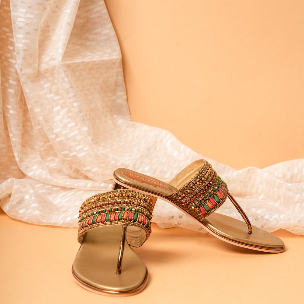 Indifeet - sandals for women, ladies latest heels, women's stylish heel, woman best party sandal, fancy ethnic wedding footwear, best traditional fashion chappal, gold