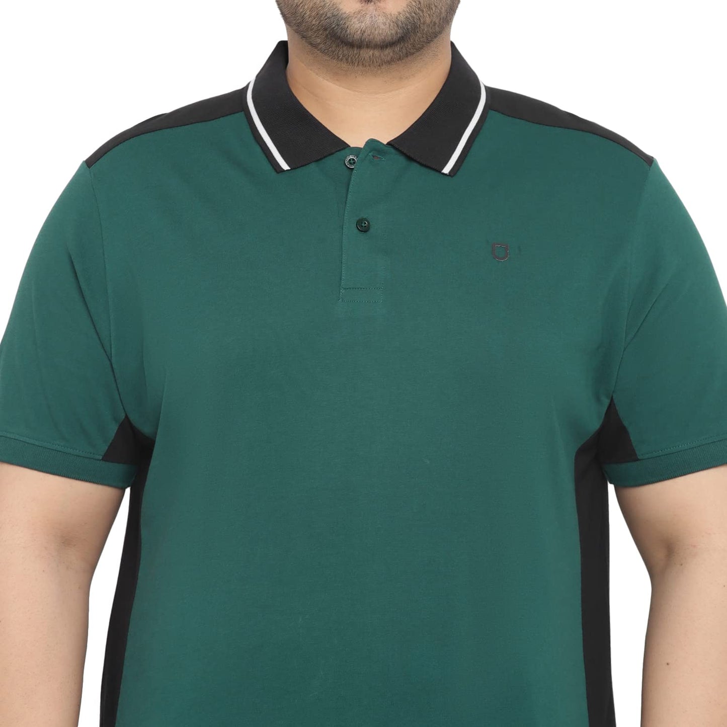 Urbano Plus Men's Green, Black Colour-Block Regular Fit Half Sleeve Cotton Polo T-Shirt (pluspolocbp-030-grnbla-4xl)