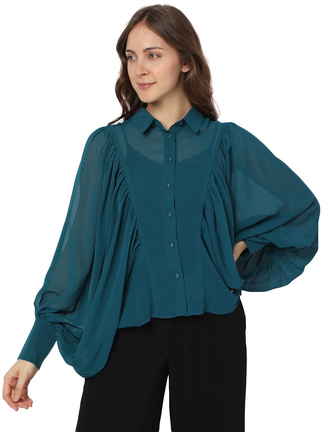 VERO MODA Regular Shirt (262814401_Evergreen_XS_)