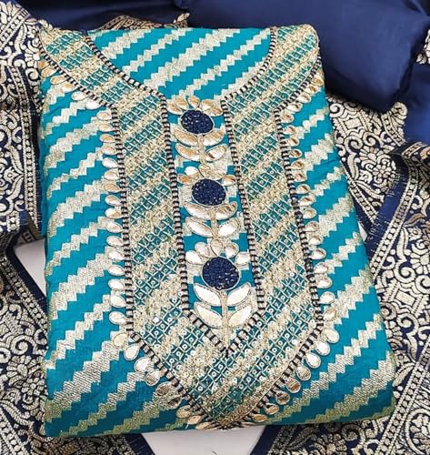 Leeli Peeri Designer Women's Banarasi Jacquard Gota Patti Work Unstitched Salwar Suit Dress Material