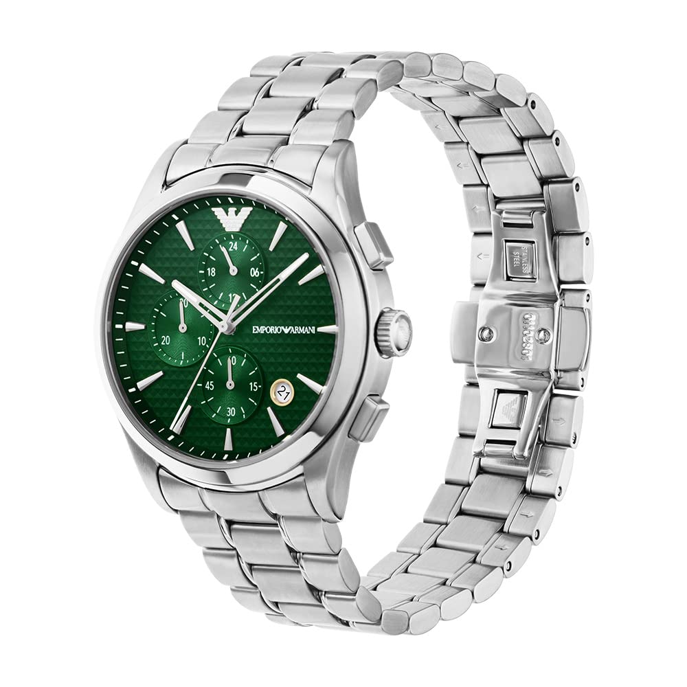 Emporio Armani Stainless Steel Analog Green Dial Men Watch-Ar11529, Silver Band