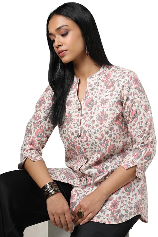 Soch Womens Beige Linen Floral Print Tunic